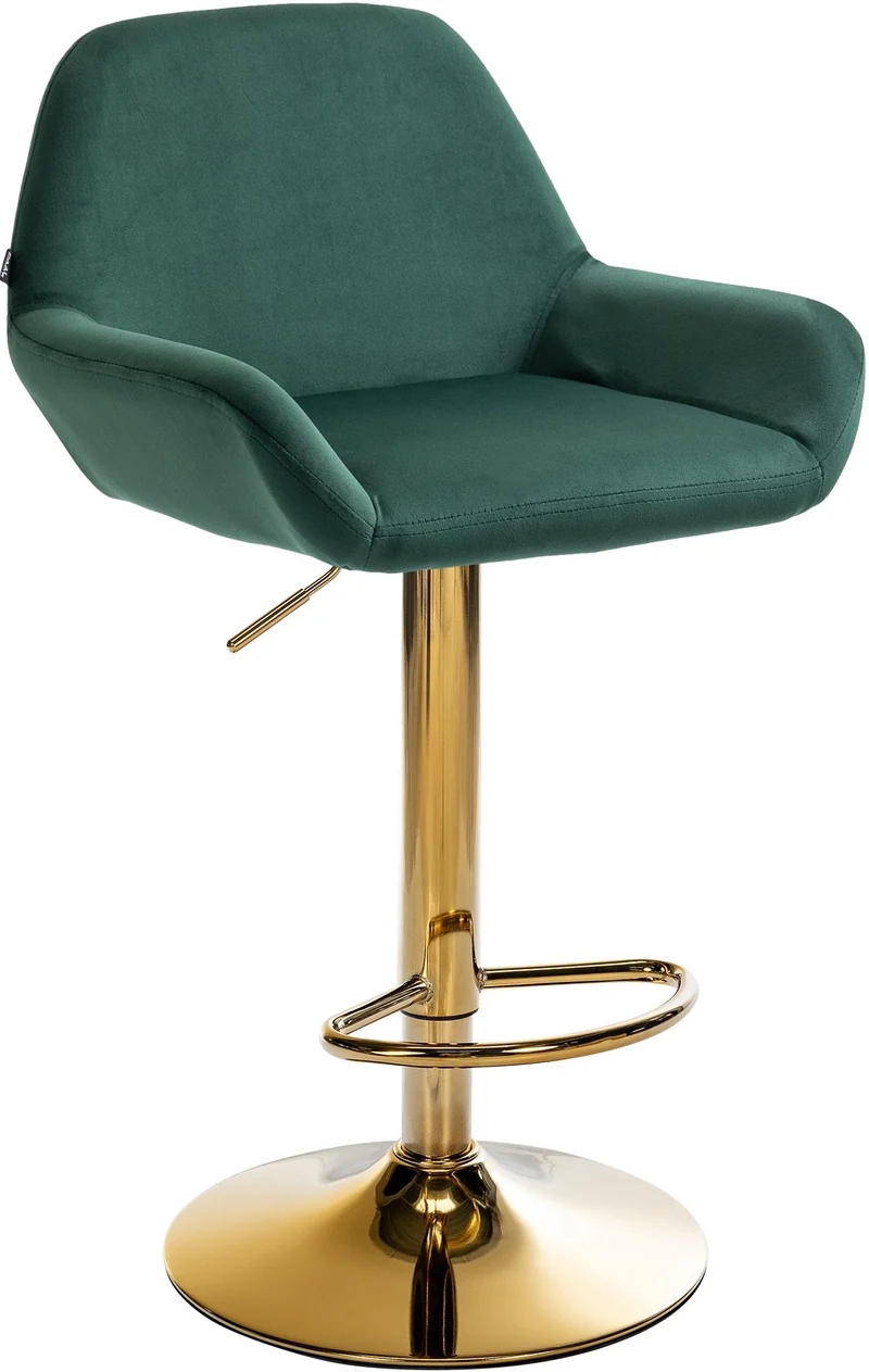 Tabouret de bar x1 avec repose-pieds et accoudoirs en velours vert piètement en trompette métal doré 10_0005605