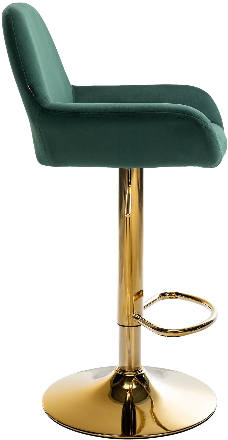 Tabouret de bar x1 avec repose-pieds et accoudoirs en velours vert piètement en trompette métal doré 10_0005605