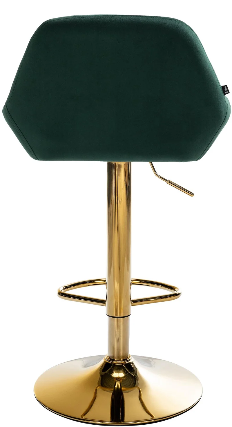 Tabouret de bar x1 avec repose-pieds et accoudoirs en velours vert piètement en trompette métal doré 10_0005605