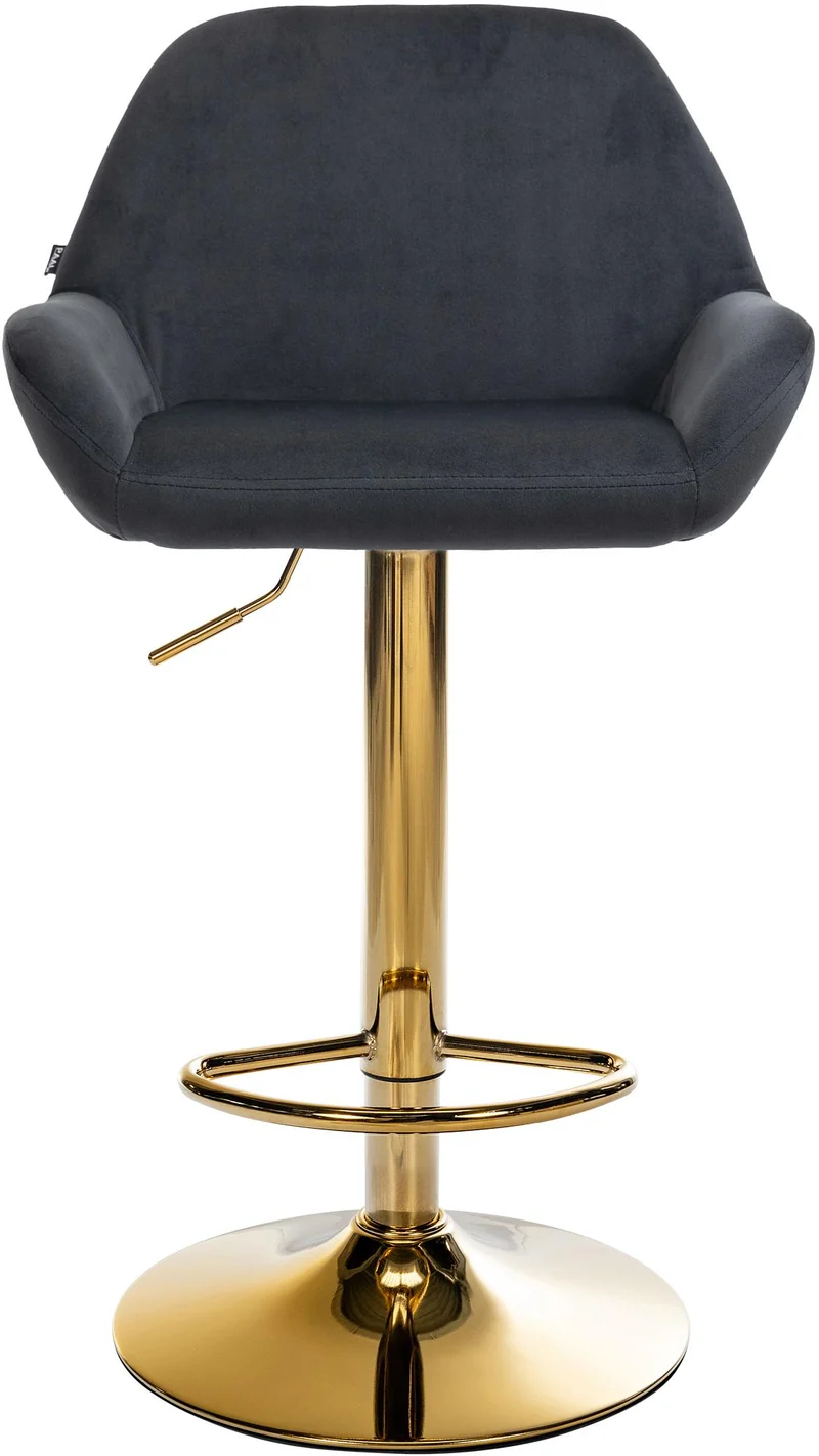 Tabouret de bar x1 avec repose-pieds et accoudoirs en velours noir piètement en trompette métal doré 10_0005604