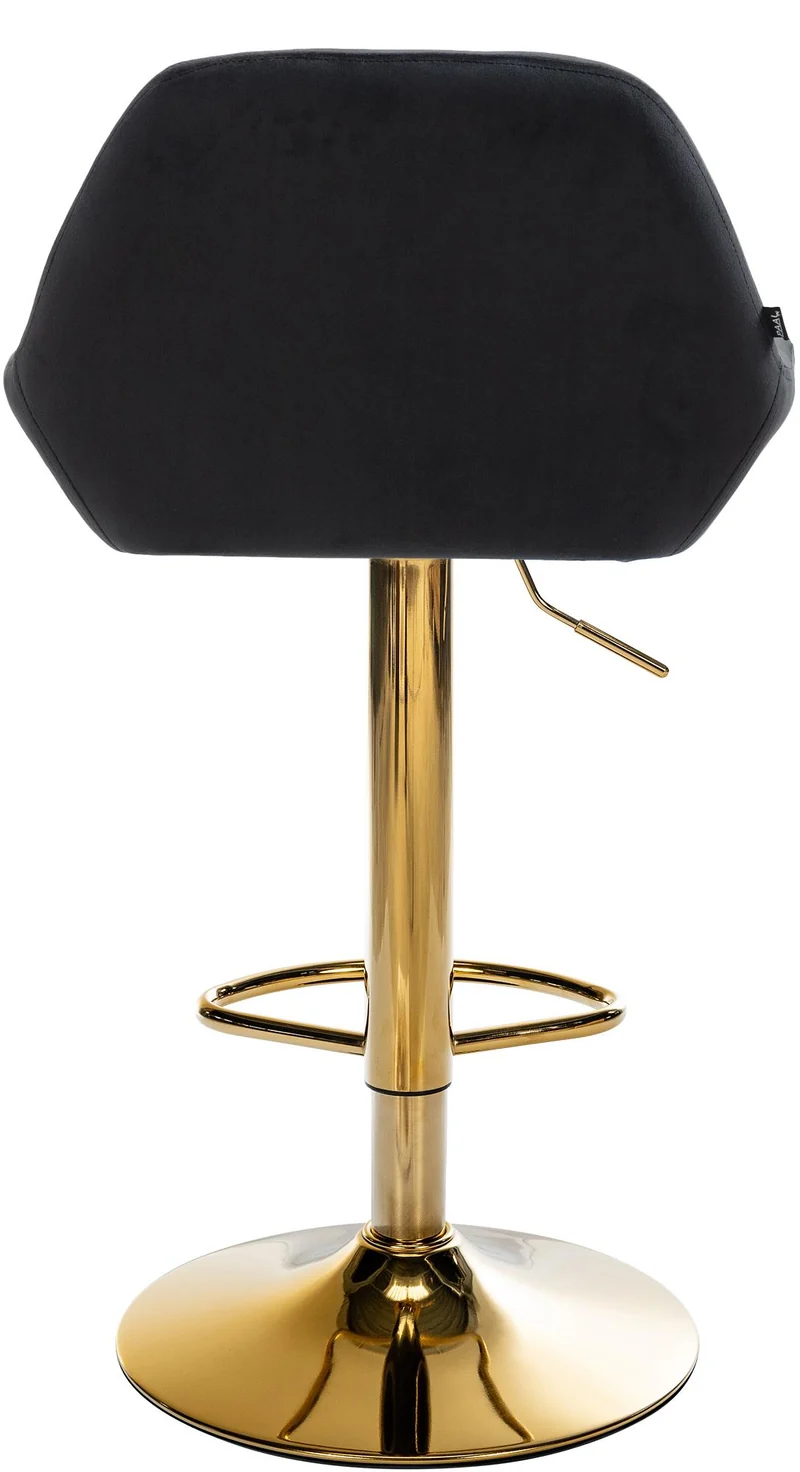 Tabouret de bar x1 avec repose-pieds et accoudoirs en velours noir piètement en trompette métal doré 10_0005604