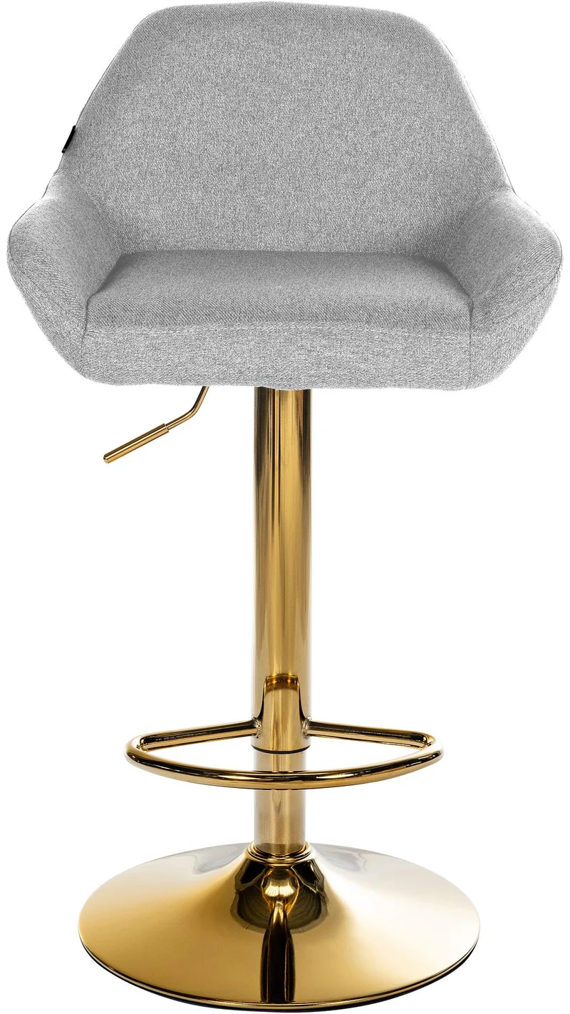 Tabouret de bar x1 avec repose-pieds et accoudoirs en tissu gris piètement en trompette métal doré 10_0005602