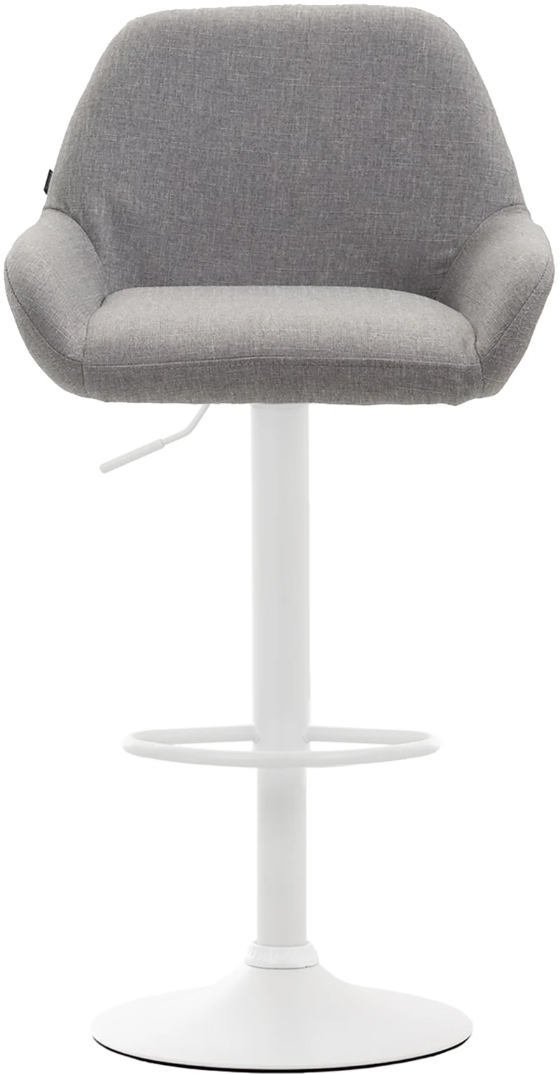 Tabouret de bar x1 avec repose-pieds et accoudoirs en tissu gris piètement en trompette métal blanc 10_0005599