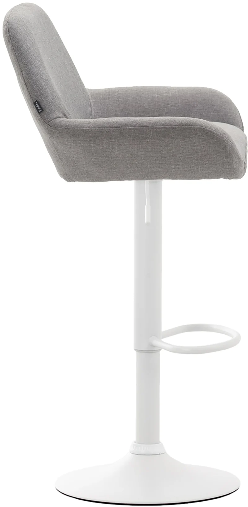 Tabouret de bar x1 avec repose-pieds et accoudoirs en tissu gris piètement en trompette métal blanc 10_0005599