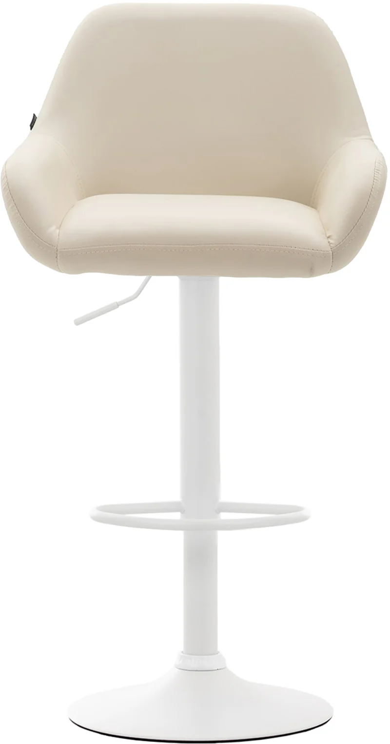 Tabouret de bar x1 avec repose-pieds et accoudoirs en similicuir crème piètement en trompette métal blanc 10_0005596