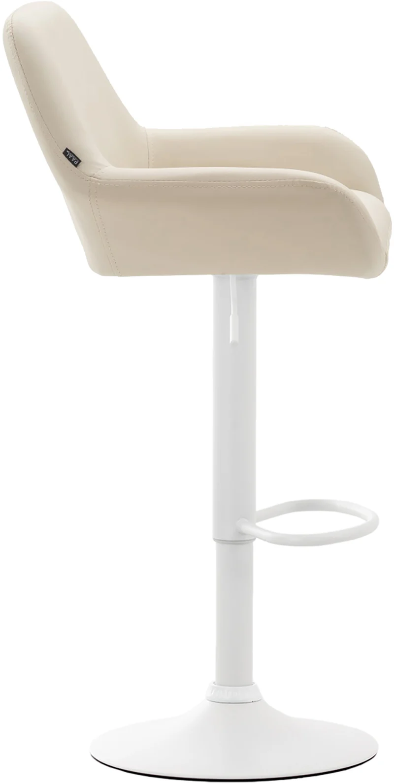 Tabouret de bar x1 avec repose-pieds et accoudoirs en similicuir crème piètement en trompette métal blanc 10_0005596