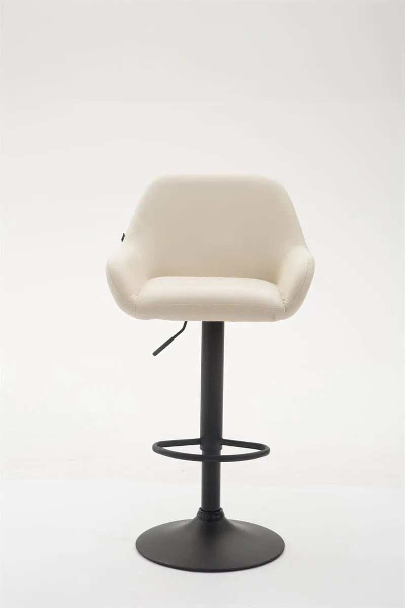 Tabouret de bar x1 avec repose-pieds et accoudoirs en similicuir crème piètement en trompette métal noir 10_0005595
