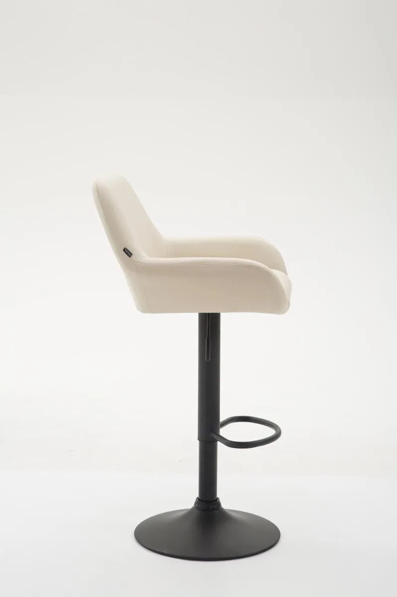 Tabouret de bar x1 avec repose-pieds et accoudoirs en similicuir crème piètement en trompette métal noir 10_0005595