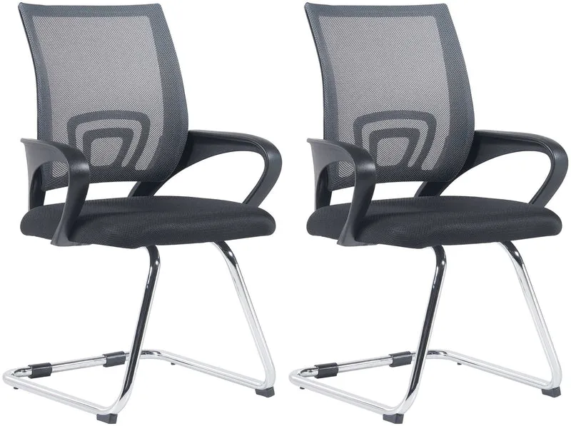 Lot de 2 chaises visiteurs dossiers ergonomiques incurvés en tissu gris cadre en métal chromé 10_0006240