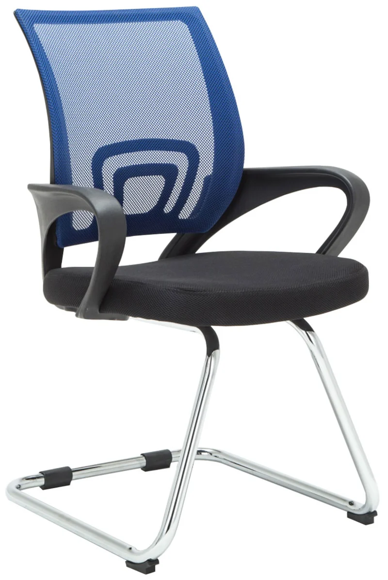 Lot de 2 chaises visiteurs dossiers ergonomiques incurvés en tissu bleu cadre en métal chromé 10_0006192