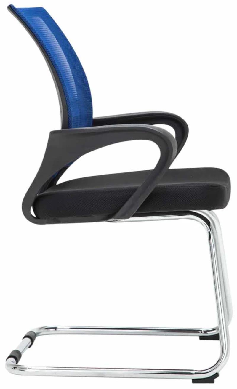 Lot de 2 chaises visiteurs dossiers ergonomiques incurvés en tissu bleu cadre en métal chromé 10_0006192