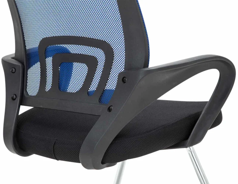 Lot de 2 chaises visiteurs dossiers ergonomiques incurvés en tissu bleu cadre en métal chromé 10_0006192