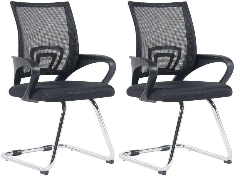 Lot de 2 chaises visiteurs dossiers ergonomiques incurvés en tissu noir cadre en métal chromé 10_0006017