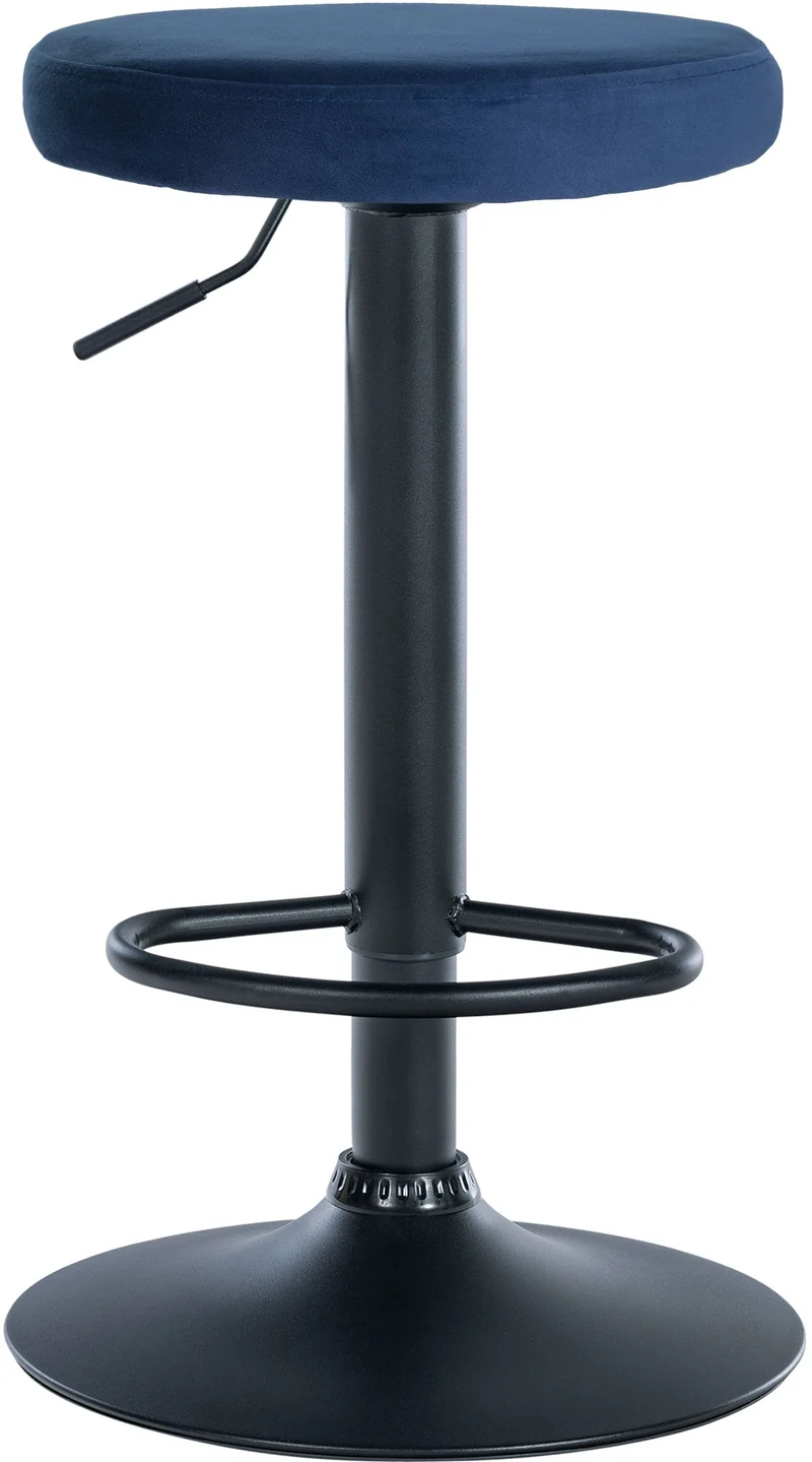 Tabouret de bar x1 design simple hauteur réglable revêtement en velours bleu pieds en métal noir 10_0006556
