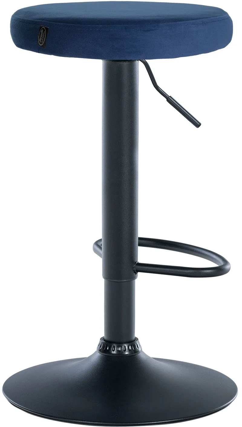 Tabouret de bar x1 design simple hauteur réglable revêtement en velours bleu pieds en métal noir 10_0006556