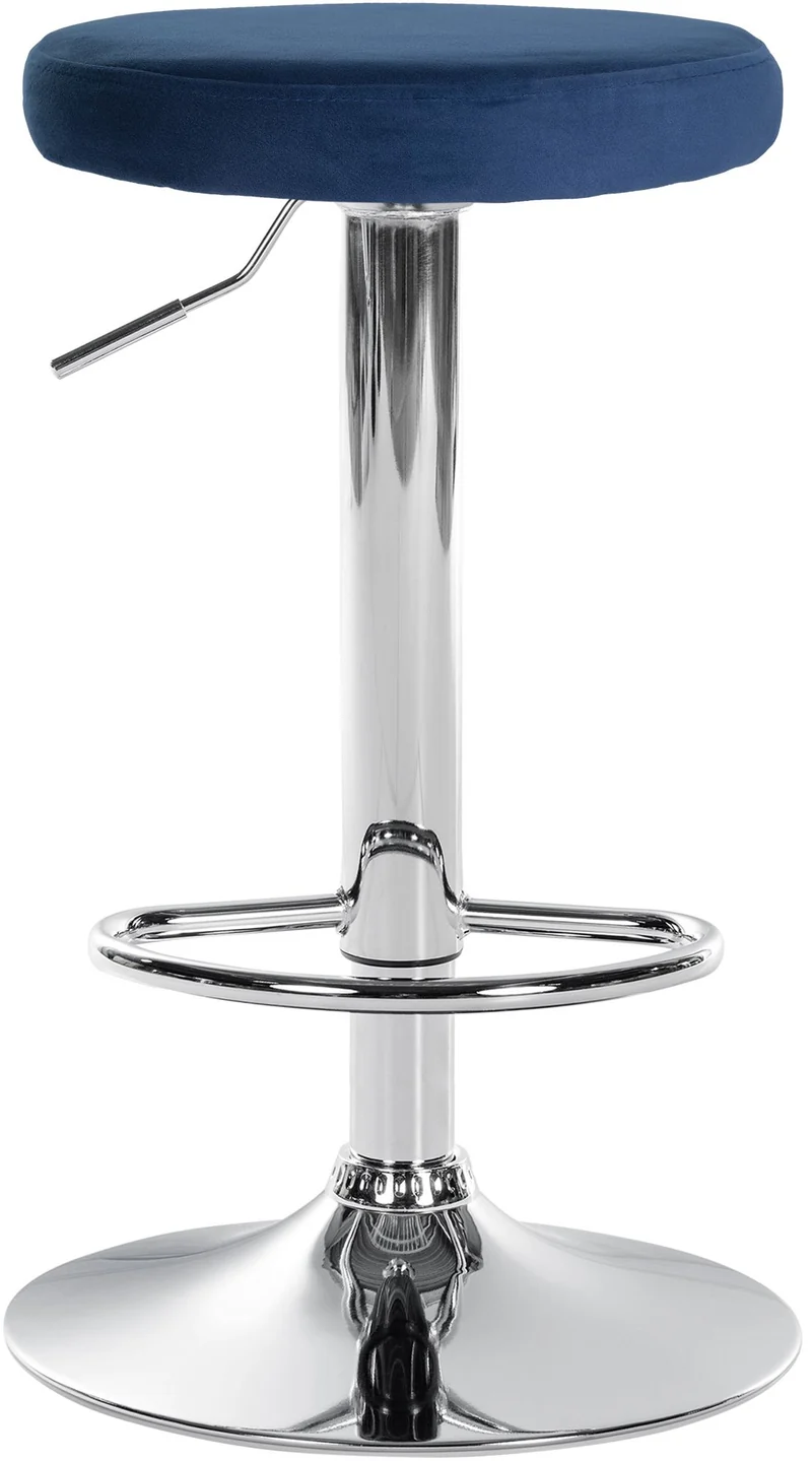 Tabouret de bar x1 design simple hauteur réglable revêtement en velours bleu pieds en métal chromé 10_0006555