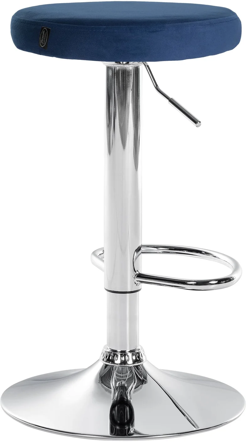 Tabouret de bar x1 design simple hauteur réglable revêtement en velours bleu pieds en métal chromé 10_0006555