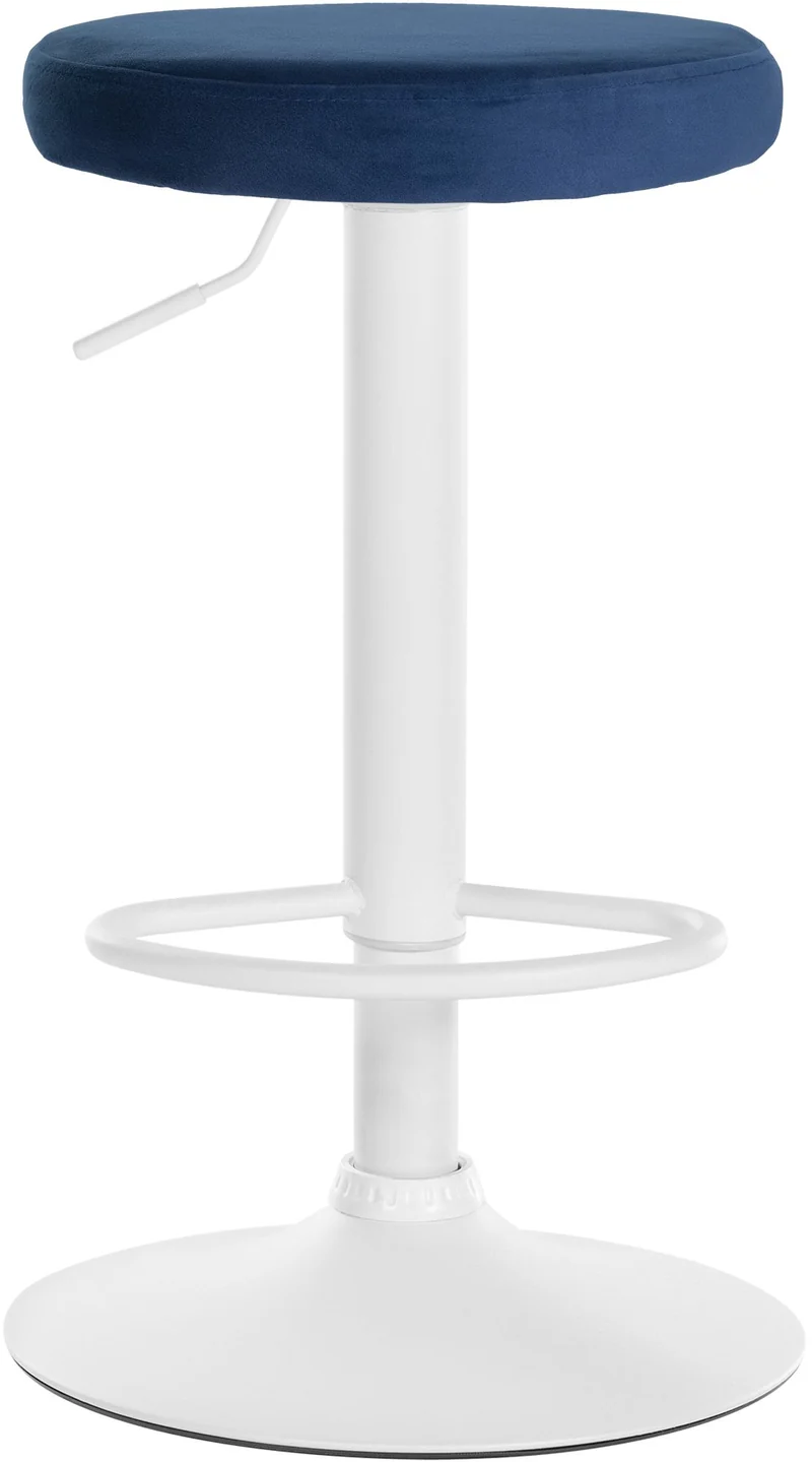 Tabouret de bar x1 design simple hauteur réglable revêtement en velours bleu pieds en métal blanc 10_0006554