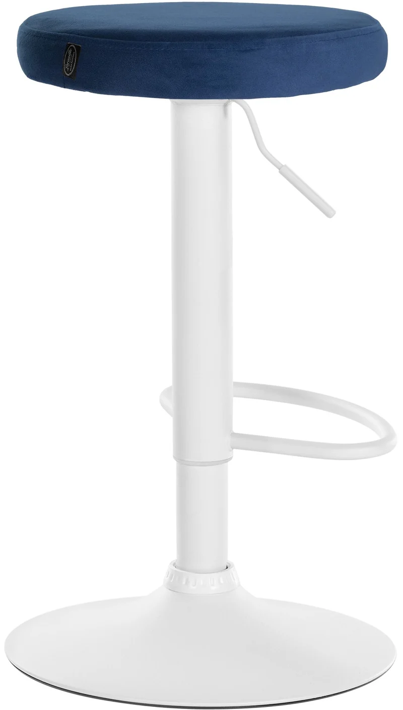 Tabouret de bar x1 design simple hauteur réglable revêtement en velours bleu pieds en métal blanc 10_0006554