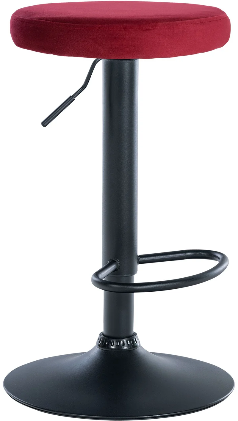 Tabouret de bar x1 design simple hauteur réglable revêtement en velours rouge pieds en métal noir 10_0006534
