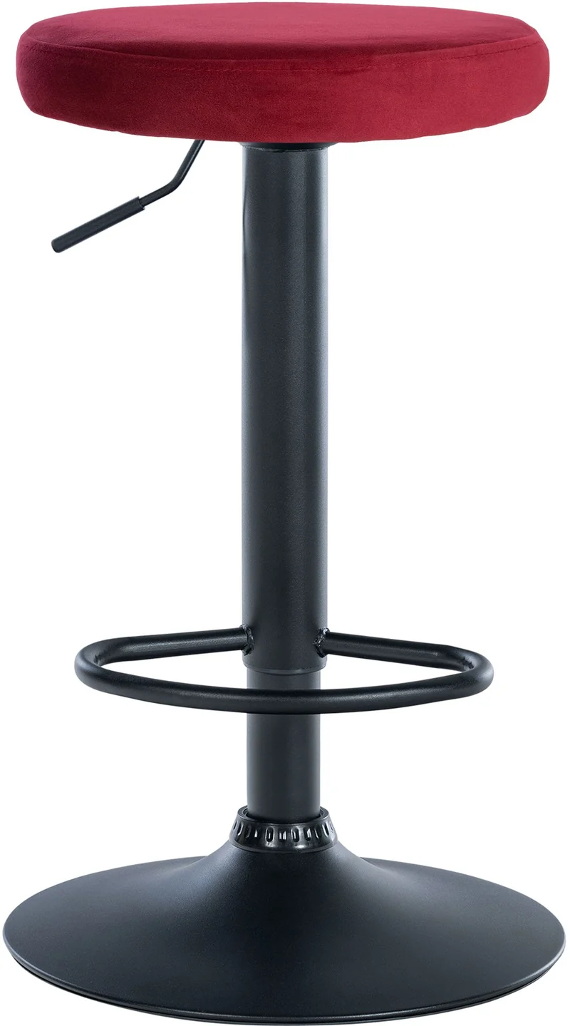 Tabouret de bar x1 design simple hauteur réglable revêtement en velours rouge pieds en métal noir 10_0006534