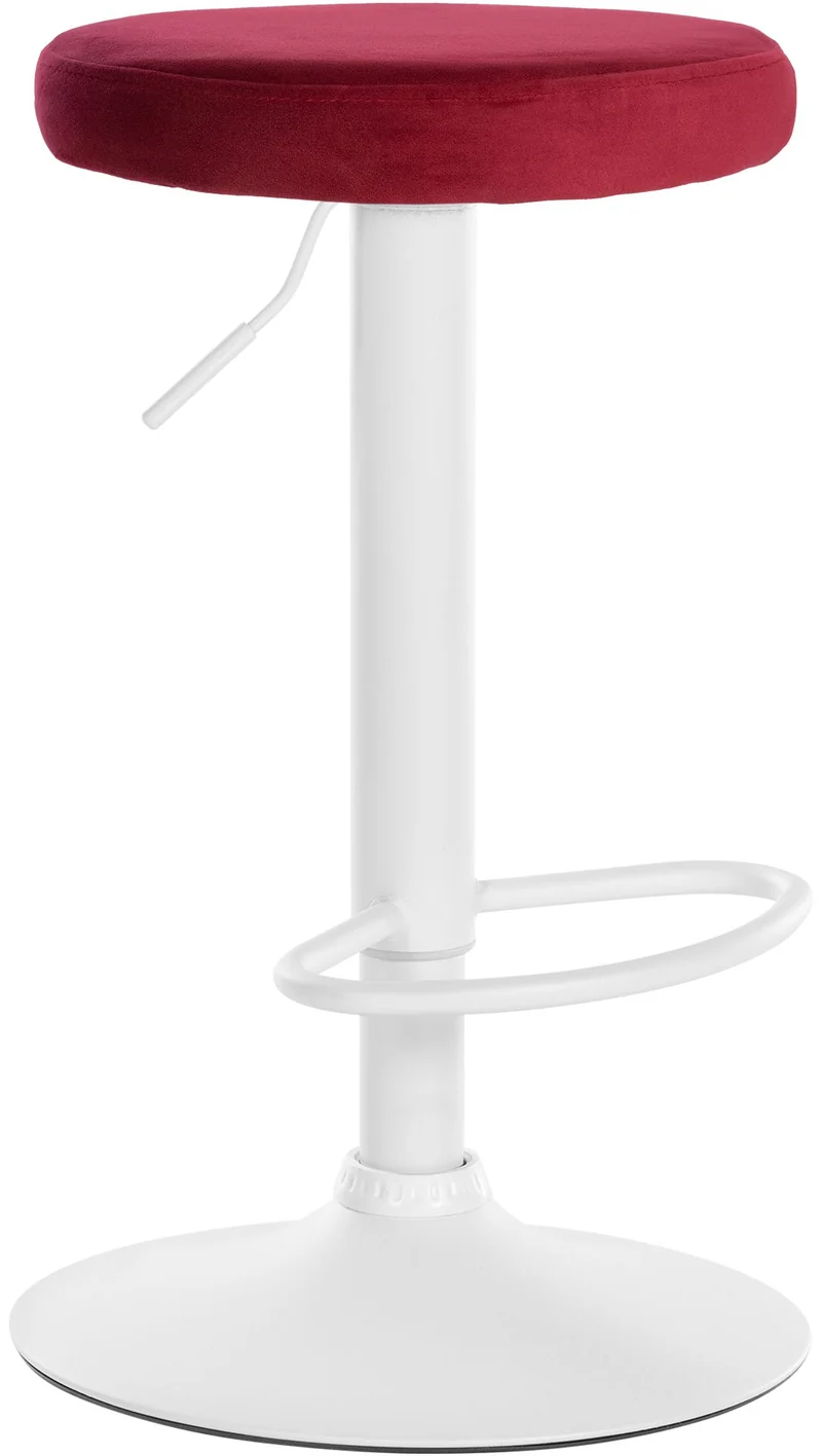 Tabouret de bar x1 design simple hauteur réglable revêtement en velours rouge pieds en métal blanc 10_0006532