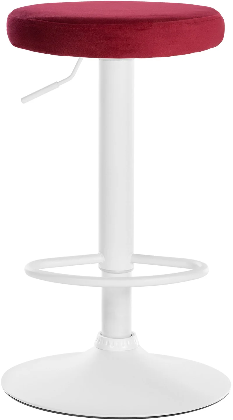 Tabouret de bar x1 design simple hauteur réglable revêtement en velours rouge pieds en métal blanc 10_0006532