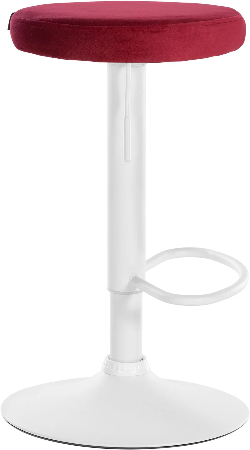 Tabouret de bar x1 design simple hauteur réglable revêtement en velours rouge pieds en métal blanc 10_0006532