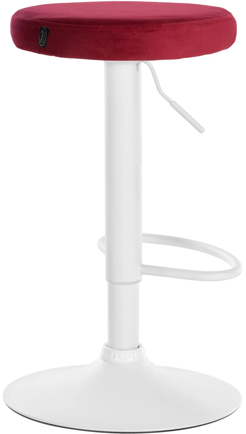Tabouret de bar x1 design simple hauteur réglable revêtement en velours rouge pieds en métal blanc 10_0006532