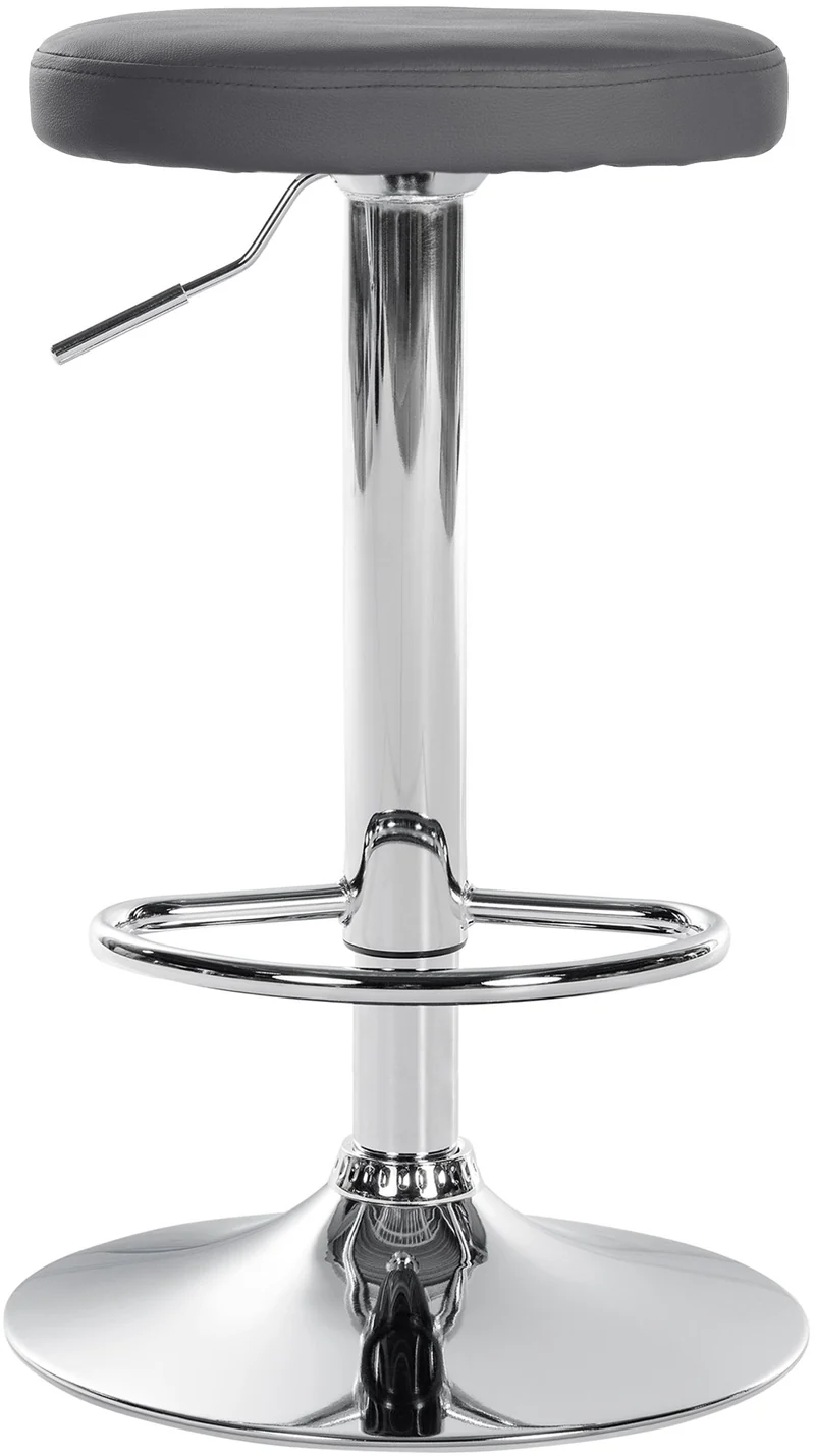 Tabouret de bar x1 design simple hauteur réglable revêtement en similicuir gris pieds en métal chromé 10_0006366