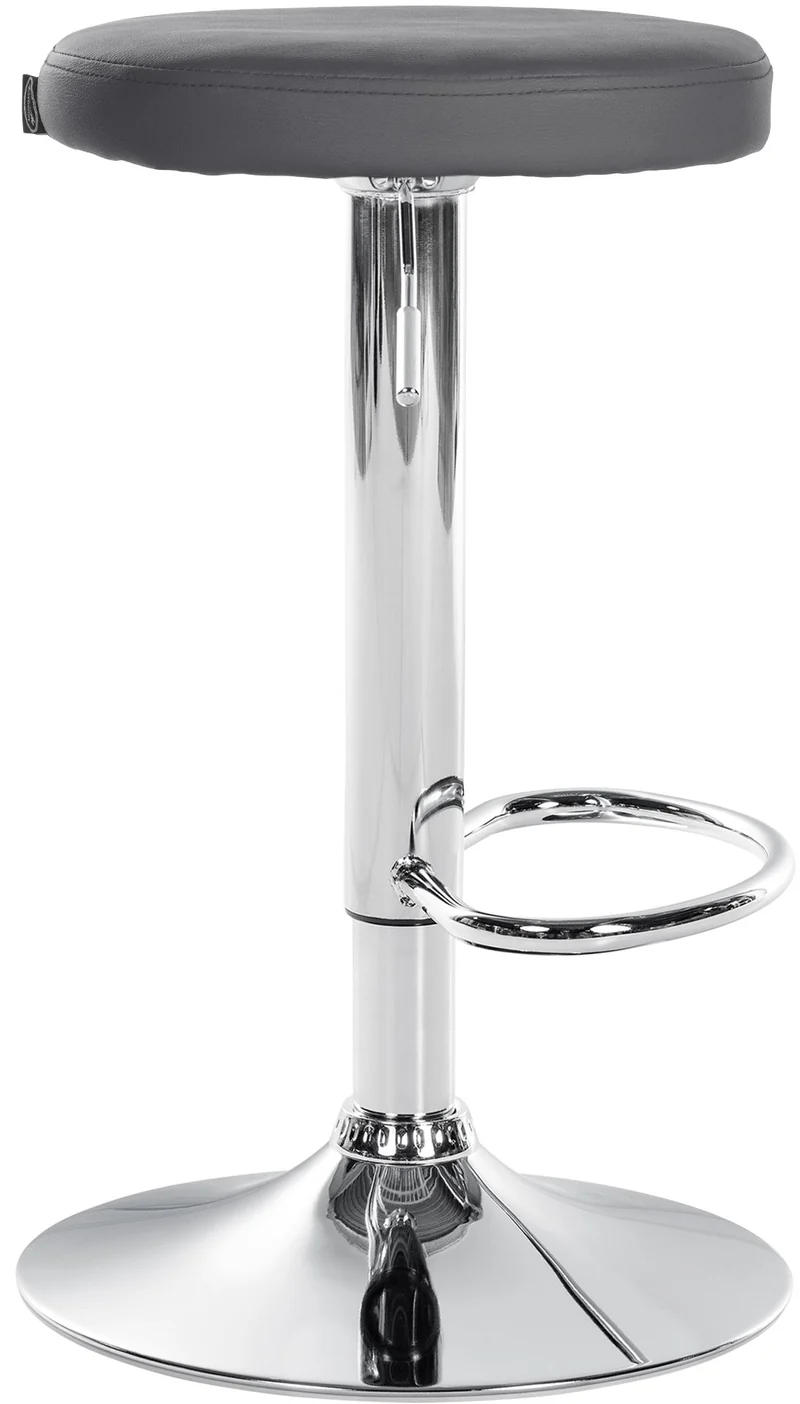 Tabouret de bar x1 design simple hauteur réglable revêtement en similicuir gris pieds en métal chromé 10_0006366