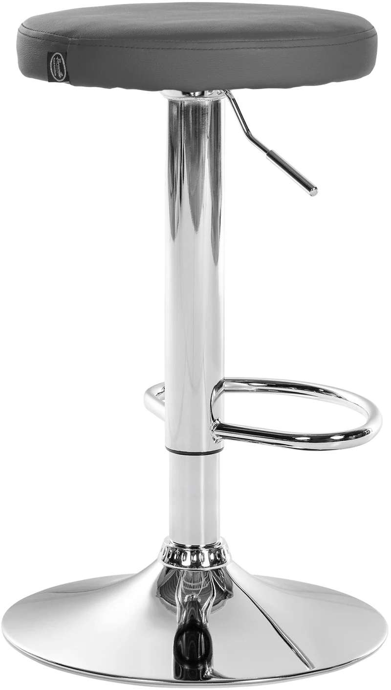 Tabouret de bar x1 design simple hauteur réglable revêtement en similicuir gris pieds en métal chromé 10_0006366