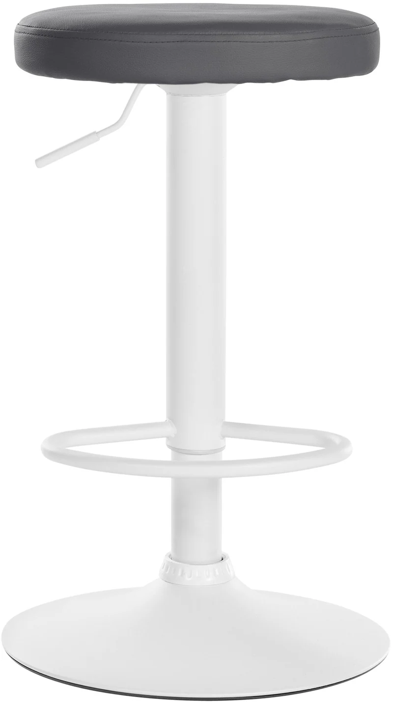 Tabouret de bar x1 design simple hauteur réglable revêtement en similicuir gris pieds en métal blanc 10_0006365
