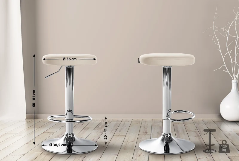 Tabouret de bar x1 design simple hauteur réglable revêtement en similicuir crème pieds en métal chromé 10_0006049
