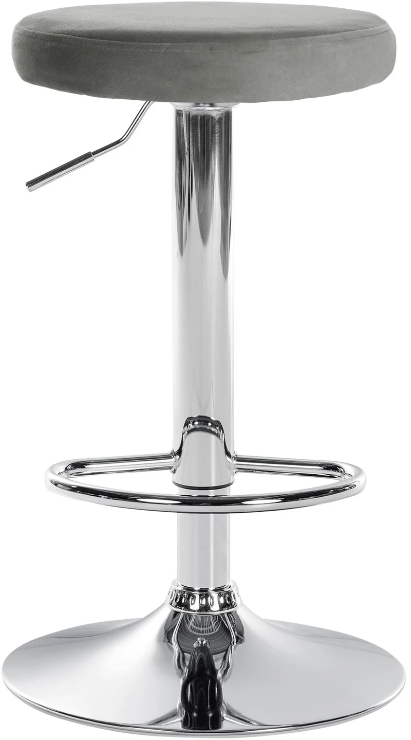 Tabouret de bar x1 design simple hauteur réglable revêtement en velours gris pieds en métal chromé 10_0005991