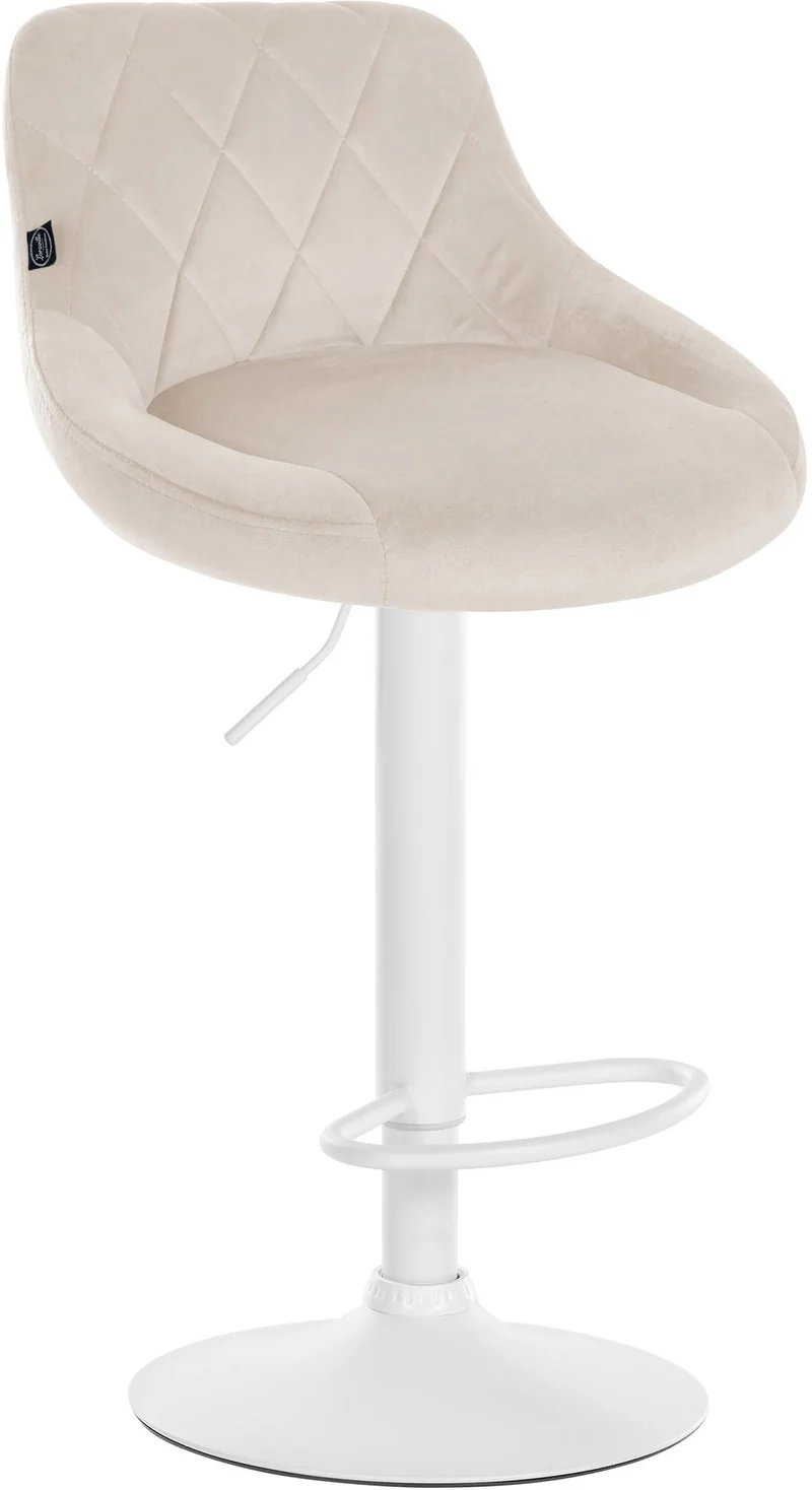 Lot de 2 tabourets de bar pivotant hauteur réglable en velours crème surpiqûres décoratives cadre en métal blanc 10_0006418