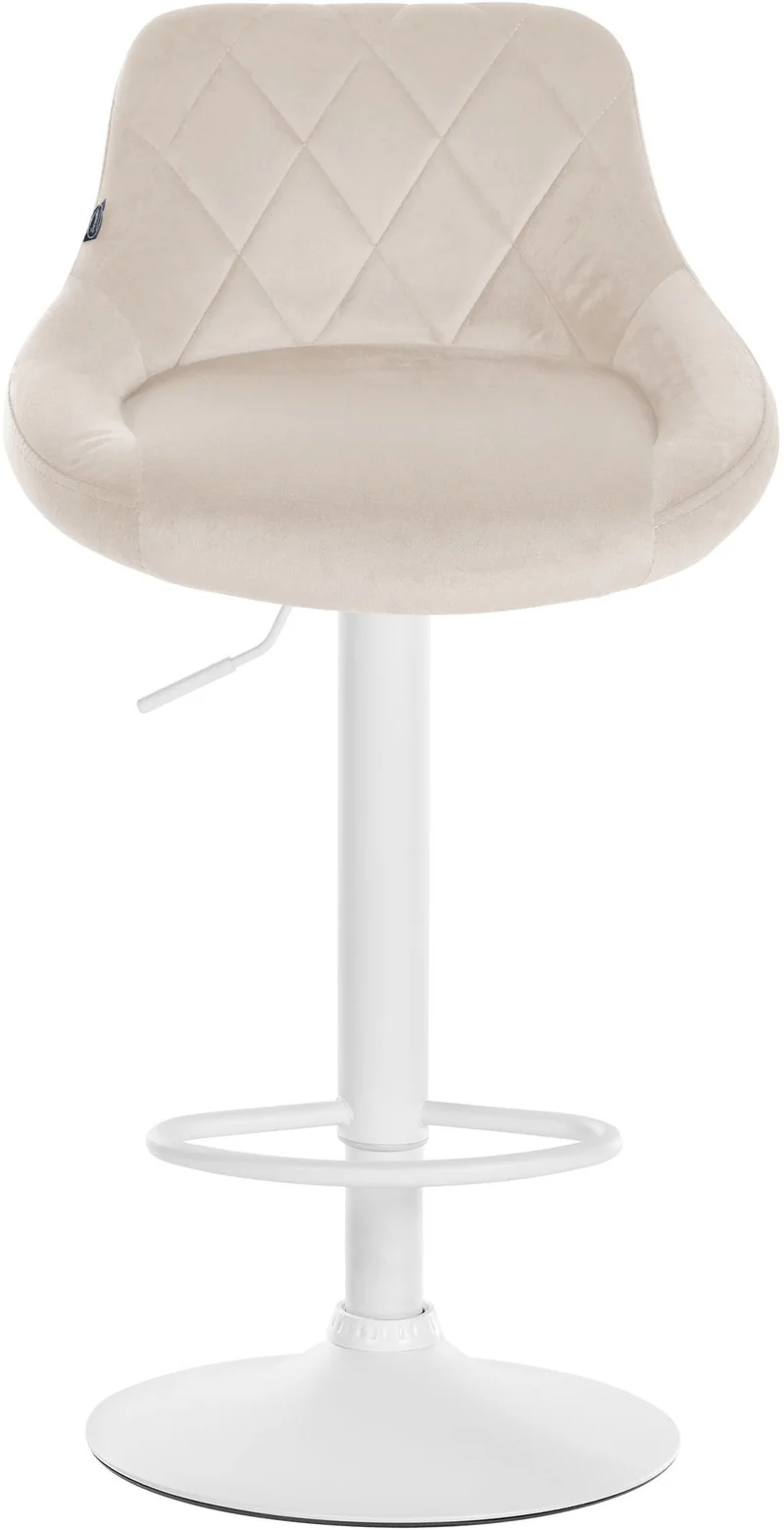Lot de 2 tabourets de bar pivotant hauteur réglable en velours crème surpiqûres décoratives cadre en métal blanc 10_0006418