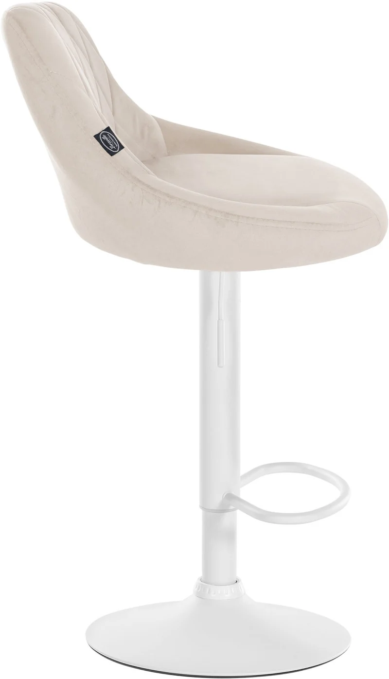 Lot de 2 tabourets de bar pivotant hauteur réglable en velours crème surpiqûres décoratives cadre en métal blanc 10_0006418