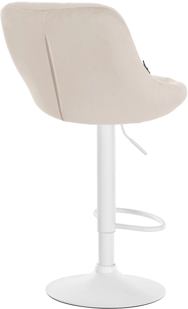 Lot de 2 tabourets de bar pivotant hauteur réglable en velours crème surpiqûres décoratives cadre en métal blanc 10_0006418
