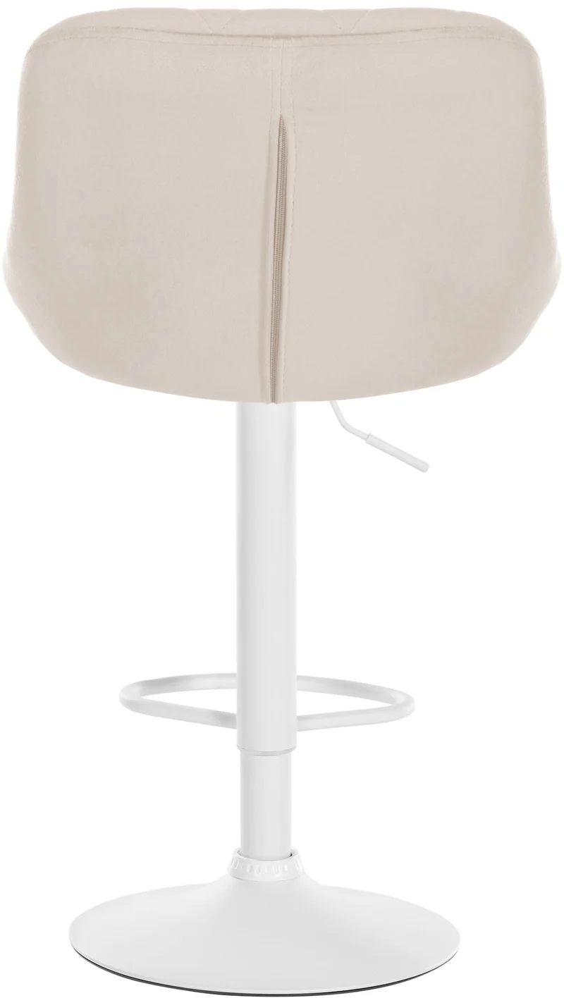 Lot de 2 tabourets de bar pivotant hauteur réglable en velours crème surpiqûres décoratives cadre en métal blanc 10_0006418