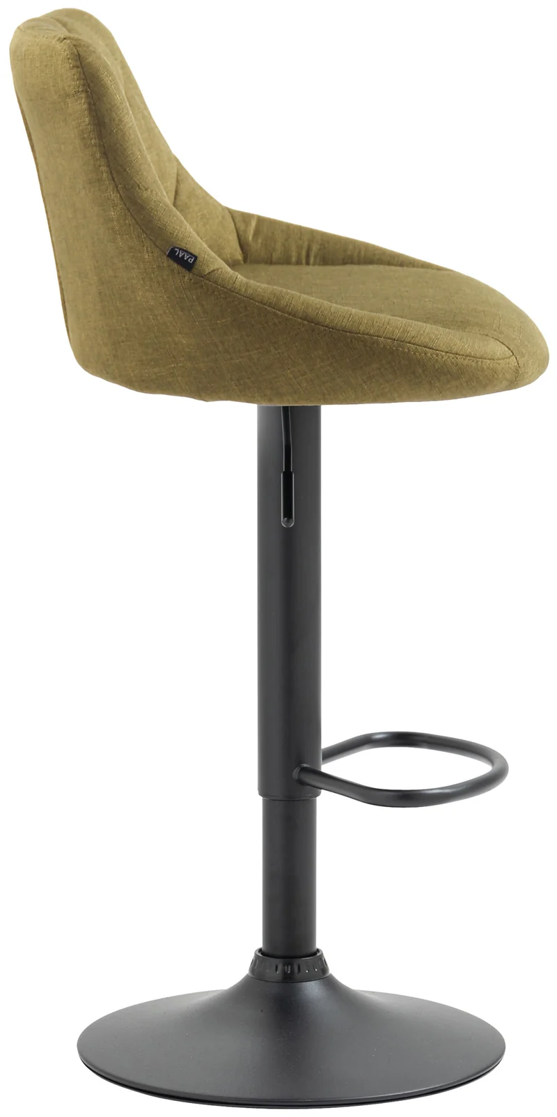 Tabouret de bar x1 pivotant hauteur réglable en tissu vert surpiqûres décoratives cadre en métal noir 10_0006364