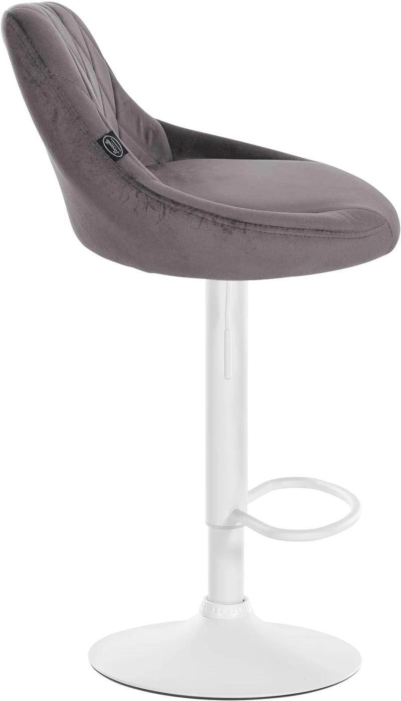 Lot de 2 tabourets de bar pivotant hauteur réglable en velours gris surpiqûres décoratives cadre en métal blanc 10_0006318