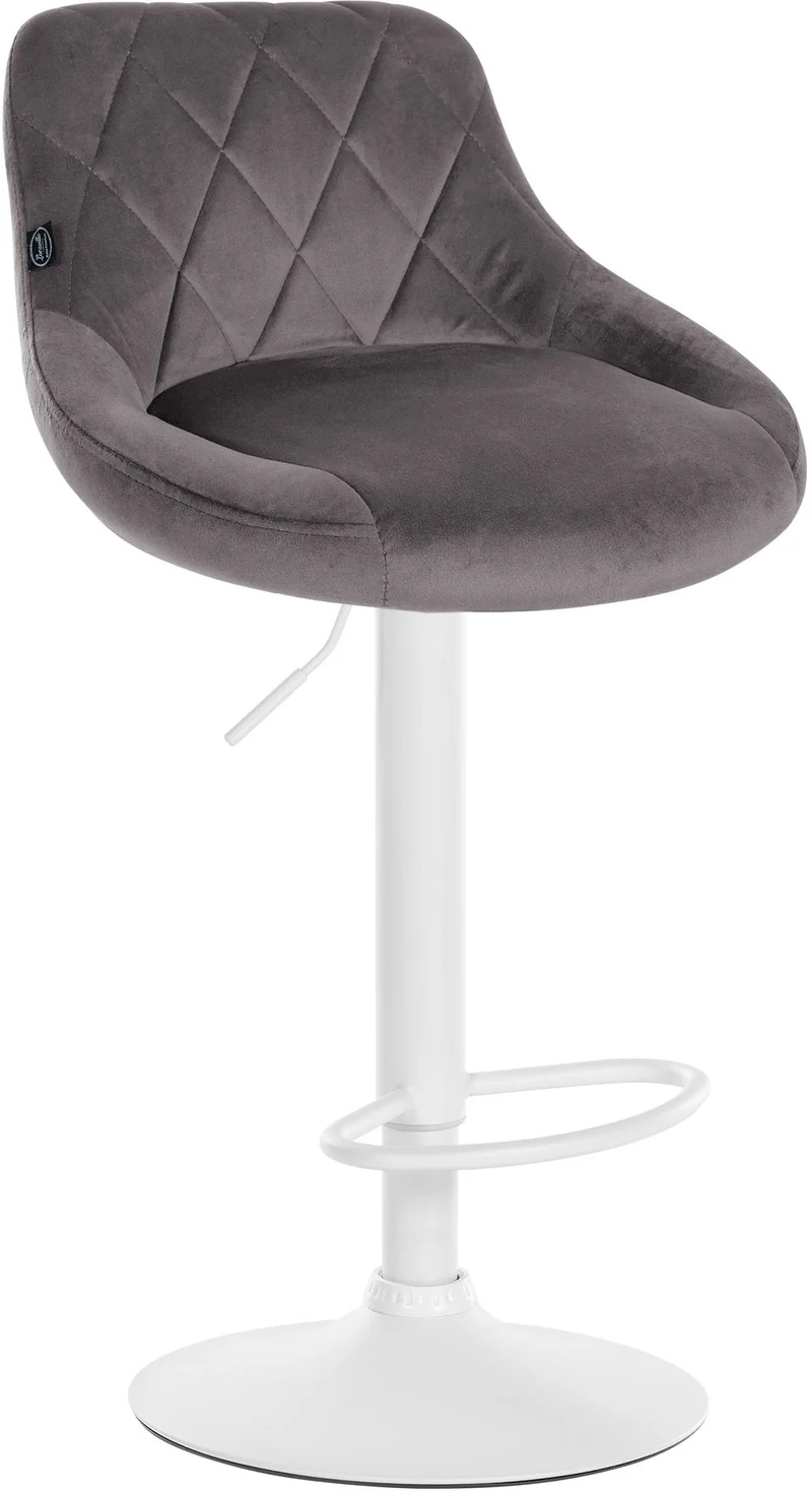 Lot de 2 tabourets de bar pivotant hauteur réglable en velours gris surpiqûres décoratives cadre en métal blanc 10_0006318