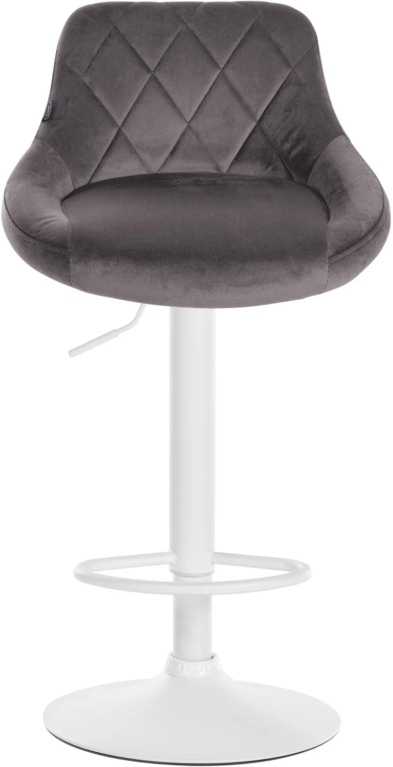 Lot de 2 tabourets de bar pivotant hauteur réglable en velours gris surpiqûres décoratives cadre en métal blanc 10_0006318