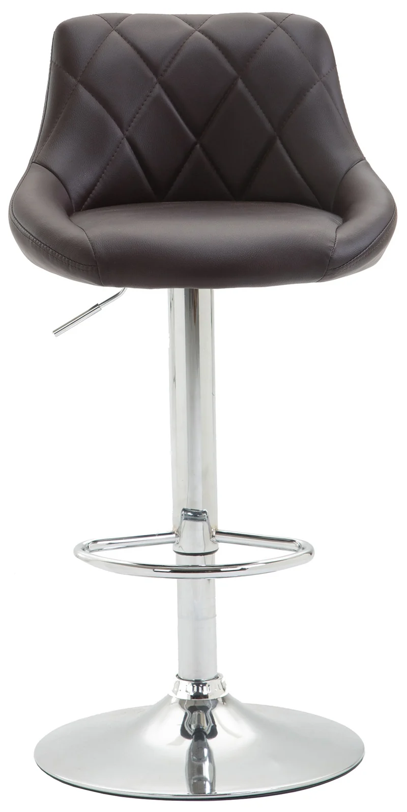 Tabouret de bar x1 pivotant hauteur réglable en similicuir marron surpiqûres décoratives cadre en métal chromé 10_0005989