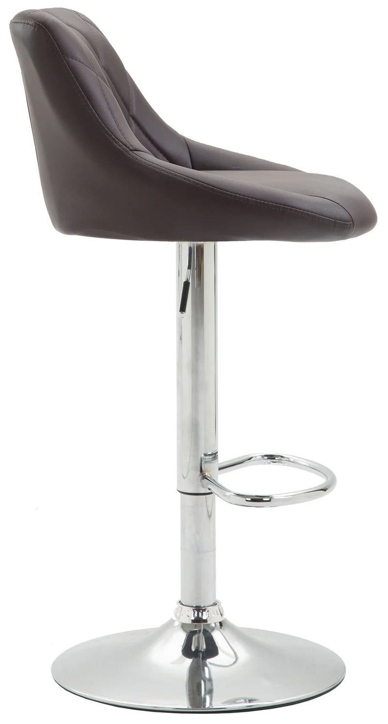 Tabouret de bar x1 pivotant hauteur réglable en similicuir marron surpiqûres décoratives cadre en métal chromé 10_0005989