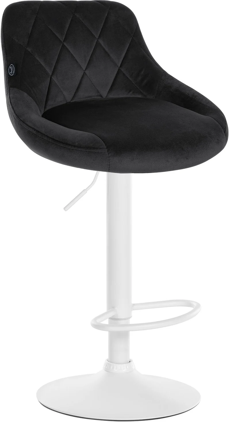 Lot de 2 tabourets de bar pivotant hauteur réglable en velours noir surpiqûres décoratives cadre en métal blanc 10_0005574