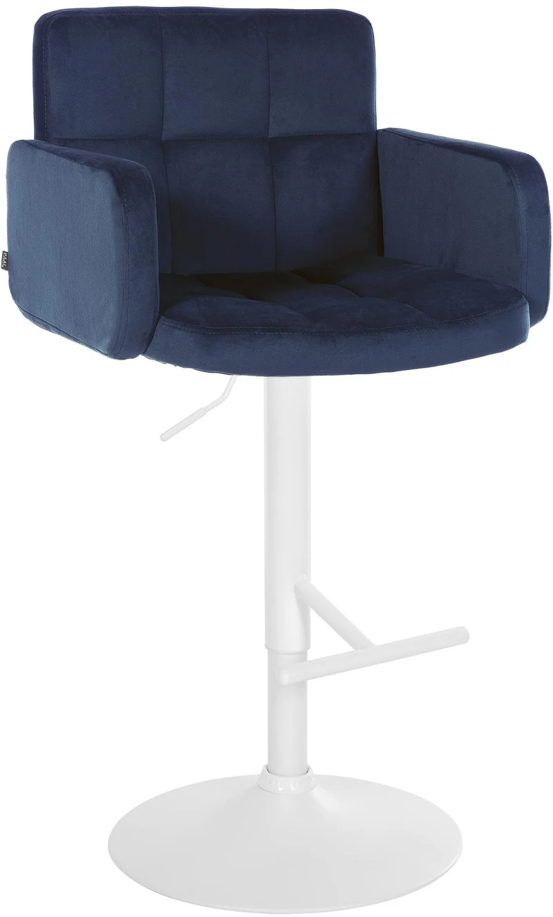Tabouret de bar x1 avec accoudoirs et repose-pieds en velours couleur bleu cadre en métal blanc 10_0006528
