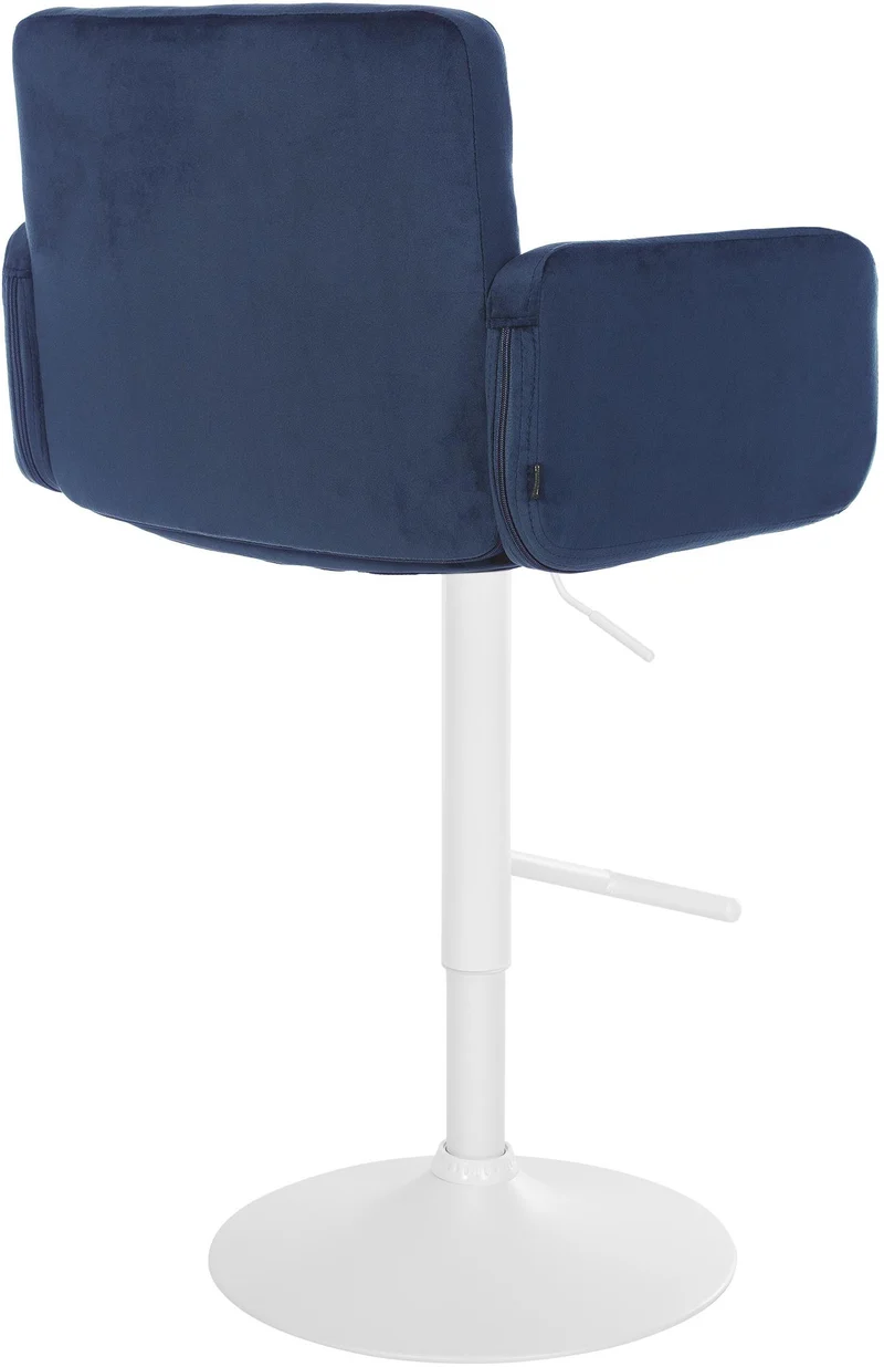 Tabouret de bar x1 avec accoudoirs et repose-pieds en velours couleur bleu cadre en métal blanc 10_0006528
