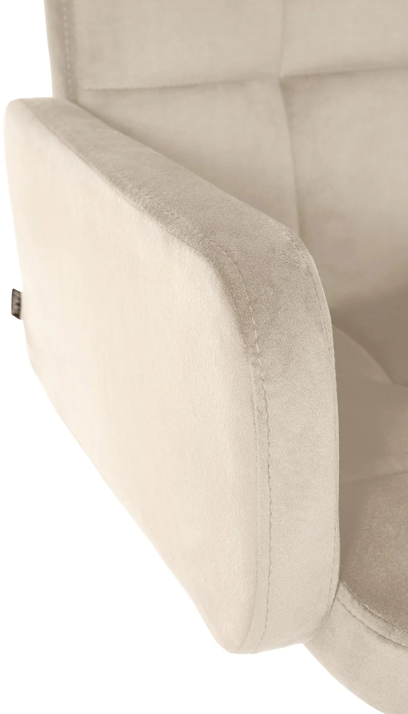 Tabouret de bar x1 avec accoudoirs et repose-pieds en velours couleur crème cadre en métal blanc 10_0006525